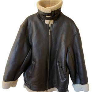 Authentic Vintage Brown Shearling Leather Bomber Jacket